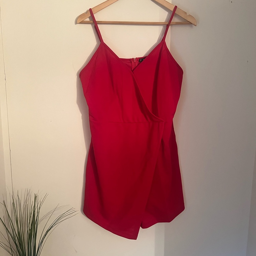 SHEIN Bright Red Spaghetti-Strap Romper